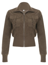 LIZAKOSHT  -  Corduroy Cropped Jacket Y2K Vintage Women'S Sweatshirt Autumn Casual Long Sleeve Turn-down collar Zip Up Coats Female